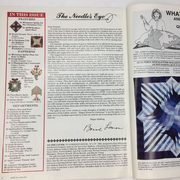 Quilters Newsletter Magazine Dec 1987 Issue No 197 Quilt Patterns Design Holly I - Picture 2 of 13